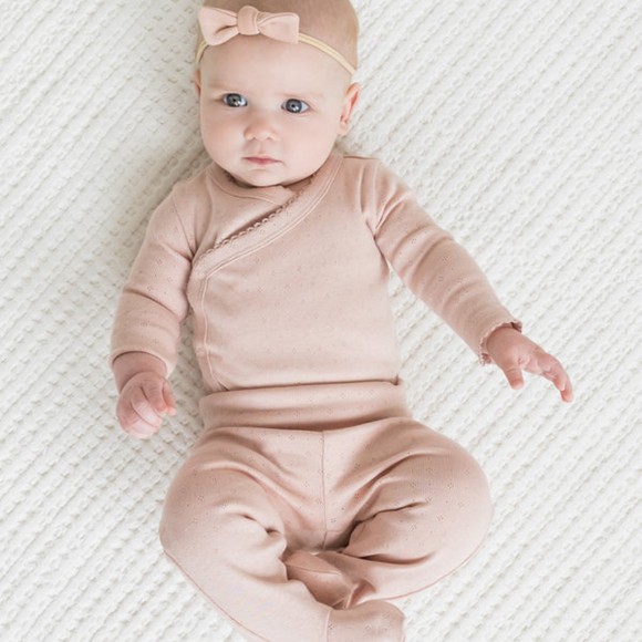 Colored Organics - Organic Newborn Rose Pointelle Kimono Bodysuit - Ballet