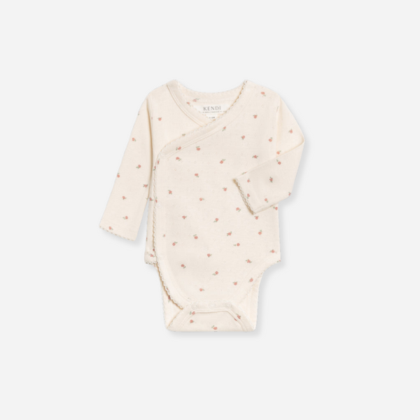 Colored Organics - Organic Newborn Rose Pointelle Kimono Bodysuit - Rosa Floral