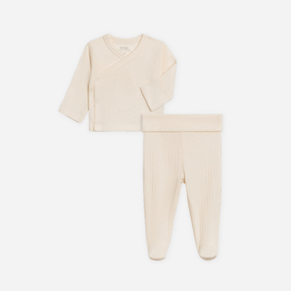 Colored Organics - Organic Pointelle Kimono Top & Pant - Ivory