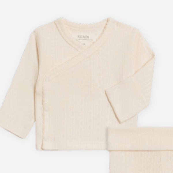 Colored Organics - Organic Pointelle Kimono Top & Pant - Ivory