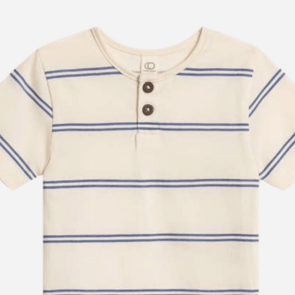 Colored Organics - Organic Reef Short Sleeve Henley - Sole Stripe / Marino