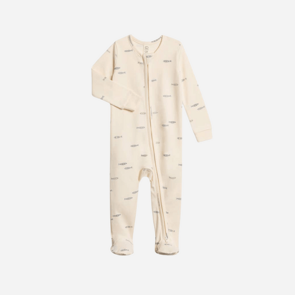 Colored Organics - Peyton Zipper Footed Sleeper- Fish / Marino + Rain