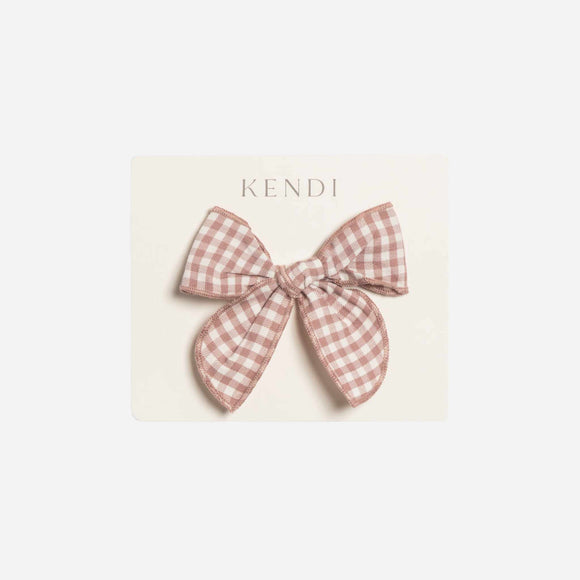 Colored Organics - Poplin Bow Clip- Mauve Gingham