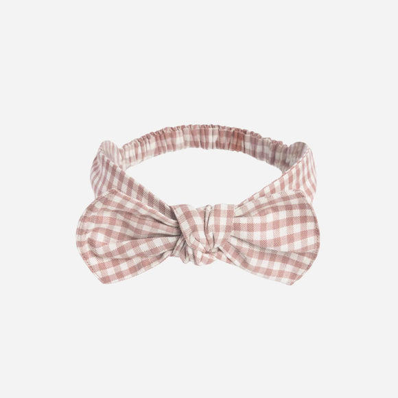 Colored Organics - Poplin Bow Headband - Mauve Gingham