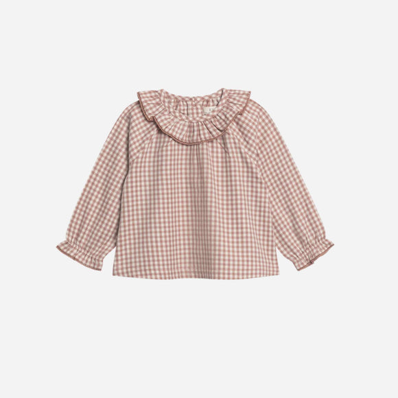 Colored Organics - Poplin Ruffle Collar Shirt - Mauve Gingham