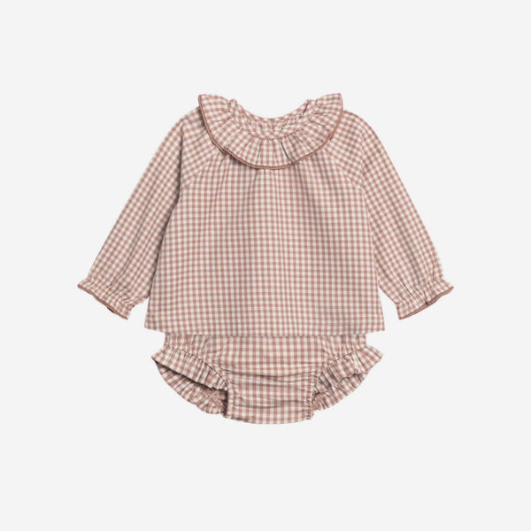 Colored Organics - Poplin Ruffle Collar Shirt & Bloomer Set - Mauve Gingham