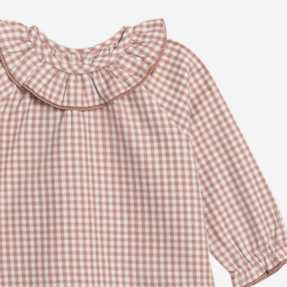 Colored Organics - Poplin Ruffle Collar Shirt & Bloomer Set - Mauve Gingham