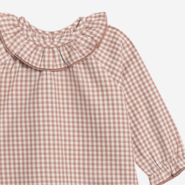 Colored Organics - Poplin Ruffle Collar Shirt & Bloomer Set - Mauve Gingham