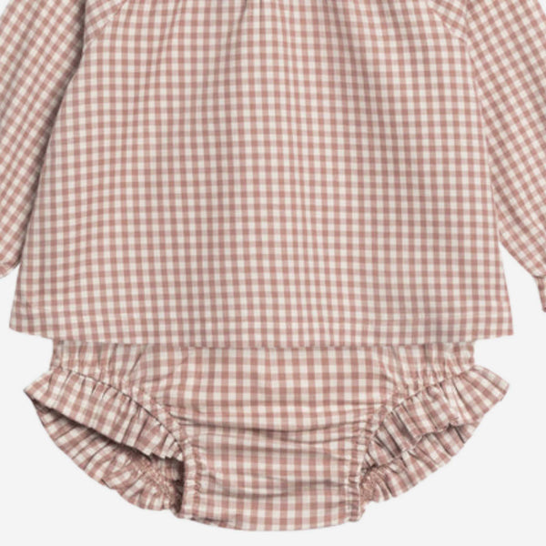 Colored Organics - Poplin Ruffle Collar Shirt & Bloomer Set - Mauve Gingham