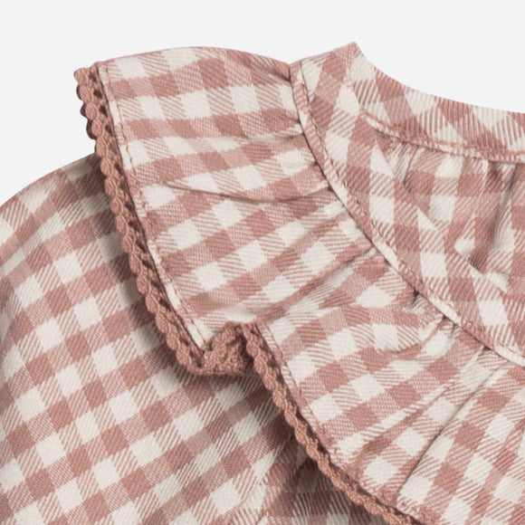 Colored Organics - Poplin Ruffle Collar Shirt - Mauve Gingham