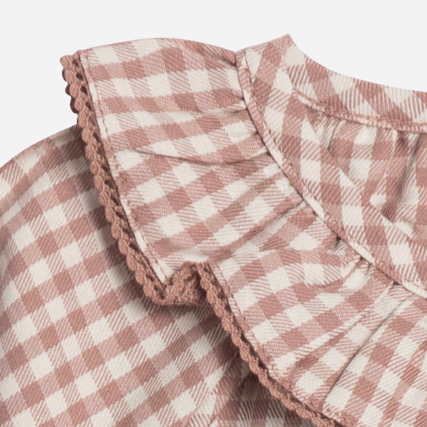 Colored Organics - Poplin Ruffle Collar Shirt - Mauve Gingham
