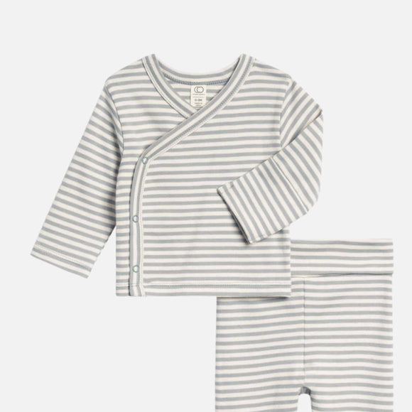 Colored Organics - Riley 2 Piece Kimono Wrap Top and Pant Set - Ballet Stripe