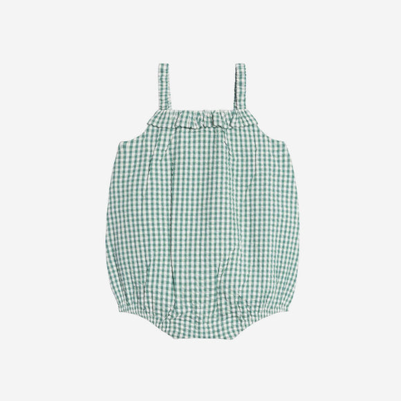 Colored Organics - Rosalie Seersucker Ruffle Bubble Romper - Laguna Gingham