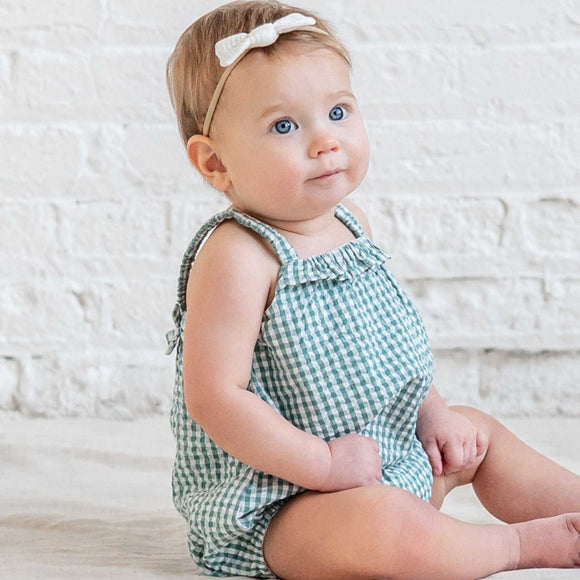 Colored Organics - Rosalie Seersucker Ruffle Bubble Romper - Laguna Gingham