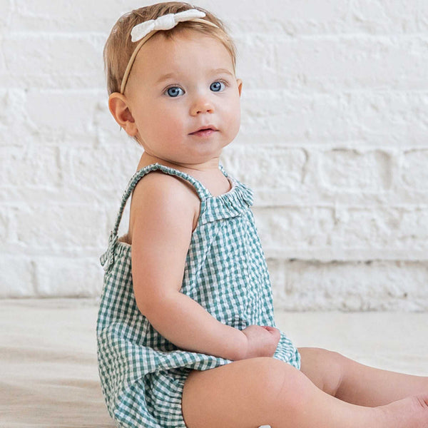 Colored Organics - Rosalie Seersucker Ruffle Bubble Romper - Laguna Gingham