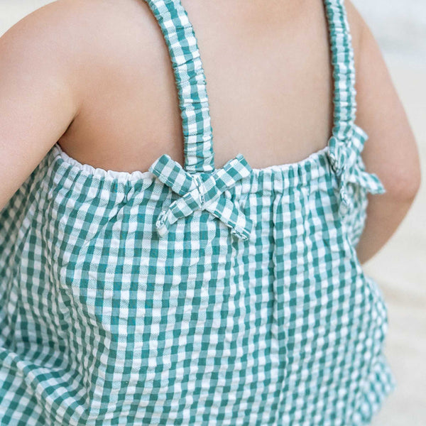 Colored Organics - Rosalie Seersucker Ruffle Bubble Romper - Laguna Gingham