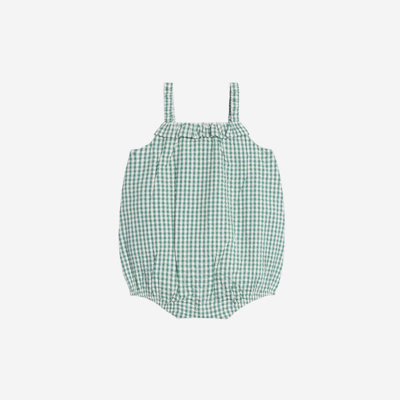 Colored Organics - Rosalie Seersucker Ruffle Bubble Romper - Laguna Gingham