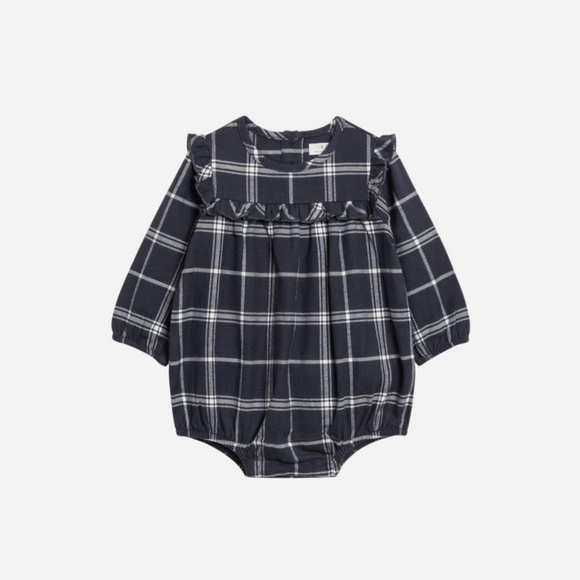 Colored Organics - Ruth Flannel Ruffle Neckline Bodysuit - Navy Plaid