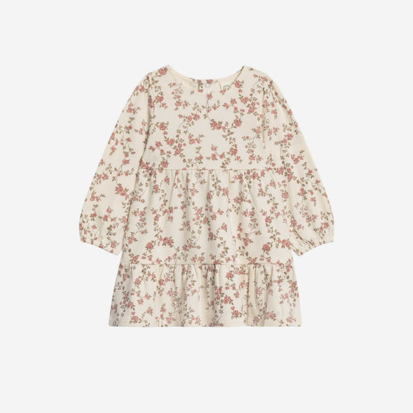 Colored Organics - Sofia Long Sleeve Tiered Dress - Agnes Floral / Raspberry + Mauve