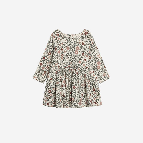 Colored Organics - Stella Long Sleeve Swing Dress  - Daphne Floral / Cranberry + Agave