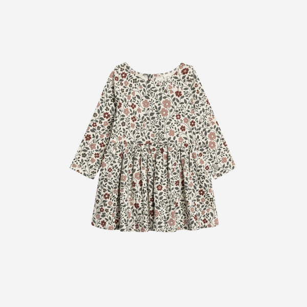 Colored Organics - Stella Long Sleeve Swing Dress  - Daphne Floral / Cranberry + Agave