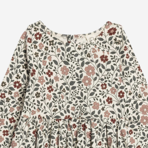 Colored Organics - Stella Long Sleeve Swing Dress  - Daphne Floral / Cranberry + Agave