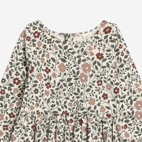Colored Organics - Stella Long Sleeve Swing Dress  - Daphne Floral / Cranberry + Agave