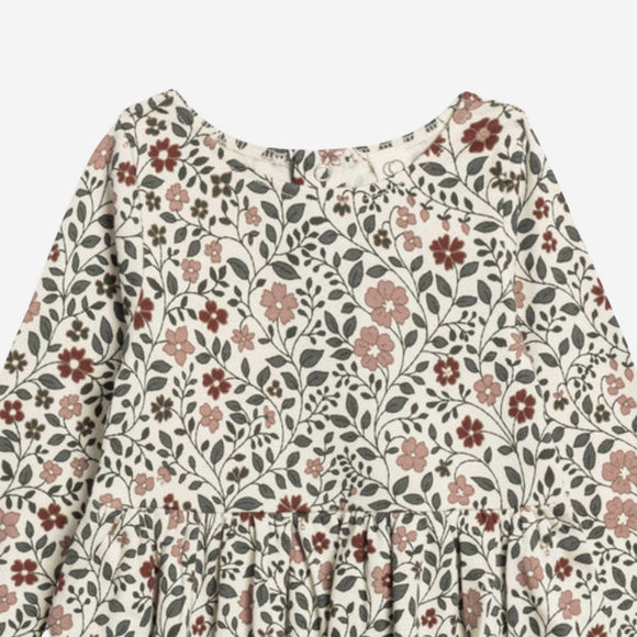 Colored Organics - Stella Long Sleeve Swing Dress  - Daphne Floral / Cranberry + Agave