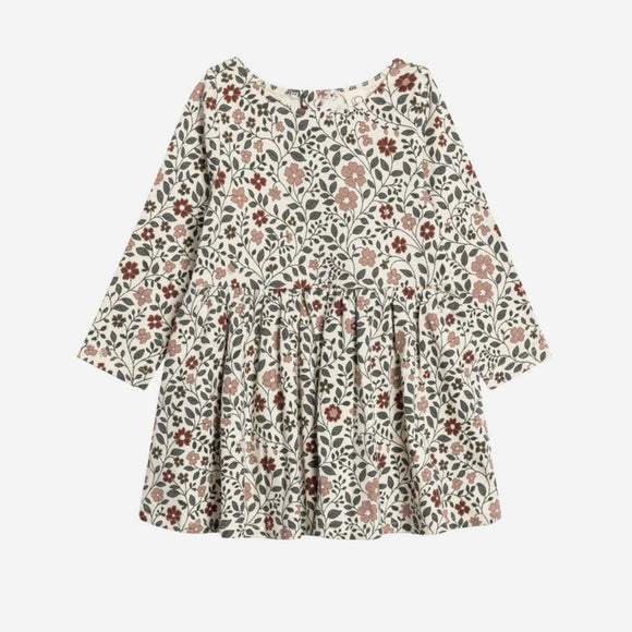 Colored Organics - Stella Long Sleeve Swing Dress  - Daphne Floral / Cranberry + Agave