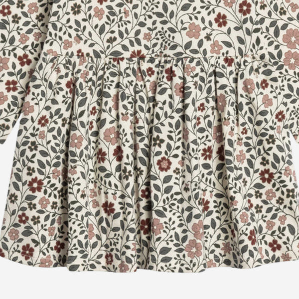 Colored Organics - Stella Long Sleeve Swing Dress  - Daphne Floral / Cranberry + Agave