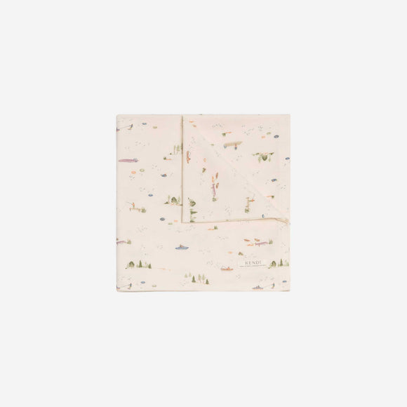 Colored Organics - Swaddle Blanket - Lake / Barn + Mint