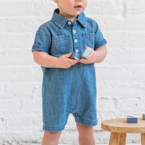 Colored Organics - Ted Chambray Collared Romper