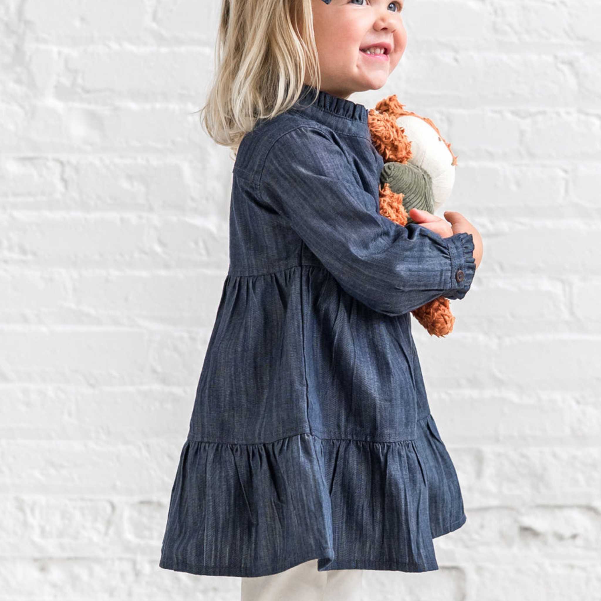 Kendi Tula Chambray Ruffle Shirt Dress at Nordstrom, Size 18-24M Kendi Tula Chambray Ruffle Shirt Dress at Nordstrom, Size 18-24M