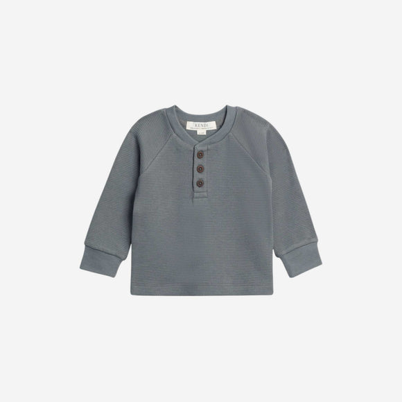 Colored Organics - Waffle Knit Henley Shirt - Agave
