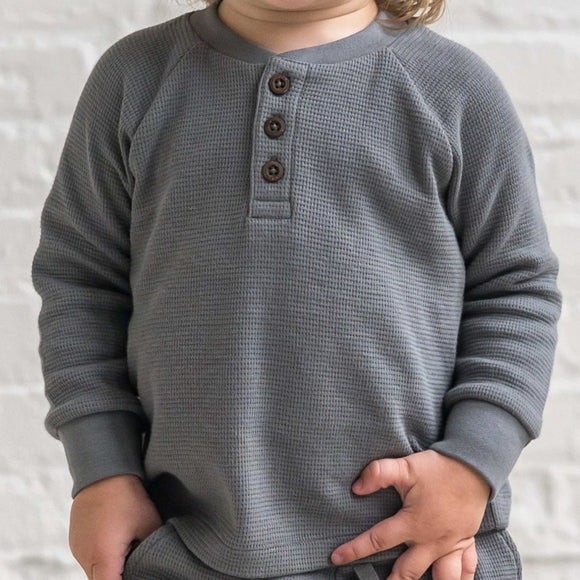 Colored Organics - Waffle Knit Henley Shirt - Agave
