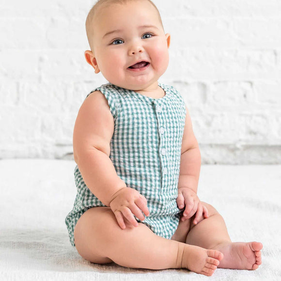 Colored Organics - Wren Seersucker Bubble Romper - Laguna Gingham