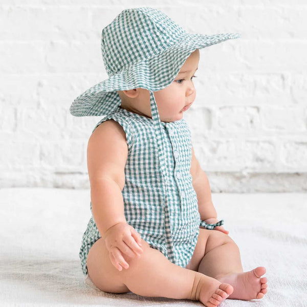 Colored Organics - Wren Seersucker Bubble Romper - Laguna Gingham