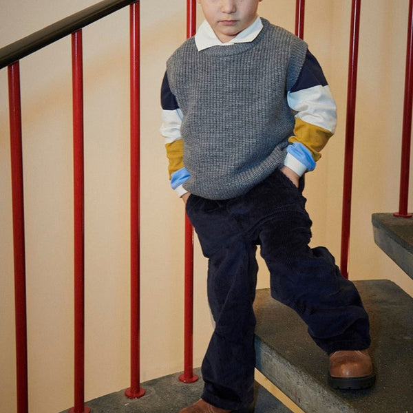 Copenhagen Colors - Corduroy Pants with Adjustable Waist - Navy