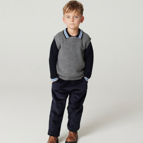 Copenhagen Colors - Corduroy Pants with Adjustable Waist - Navy