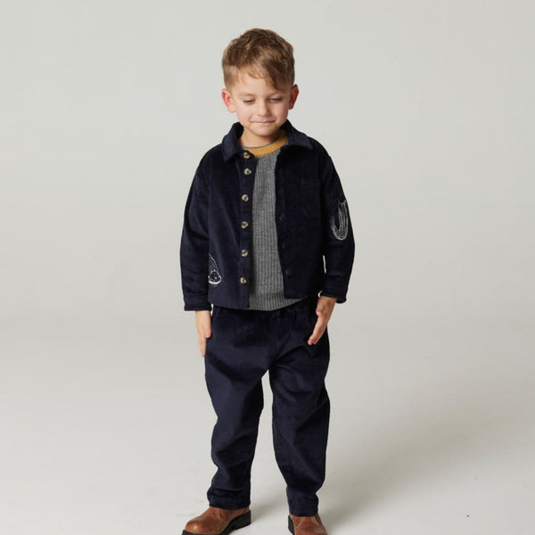 Copenhagen Colors - Corduroy Pants with Adjustable Waist - Navy