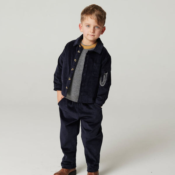 Copenhagen Colors - Corduroy Pants with Adjustable Waist - Navy