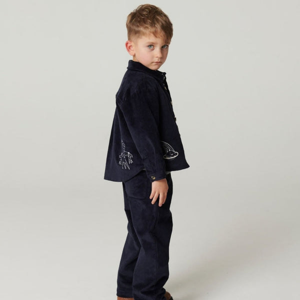 Copenhagen Colors - Corduroy Pants with Adjustable Waist - Navy