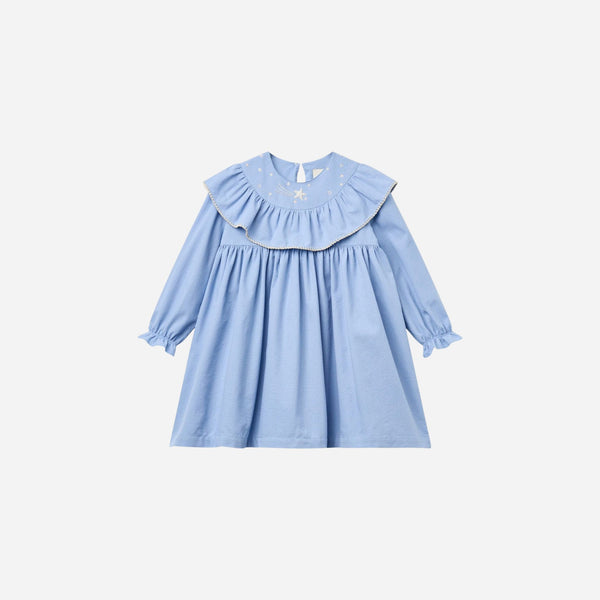 Copenhagen Colors - Dress with Frill & Star Embroidery - Endless Blue