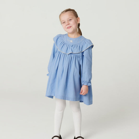 Copenhagen Colors - Dress with Frill & Star Embroidery - Endless Blue