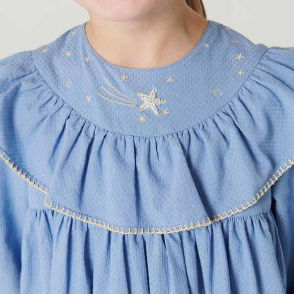 Copenhagen Colors - Dress with Frill & Star Embroidery - Endless Blue