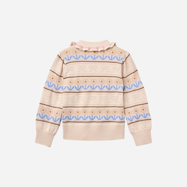Copenhagen Colors - Knitted Collar Blouse with Pointelle & Pattern - Beige Comb
