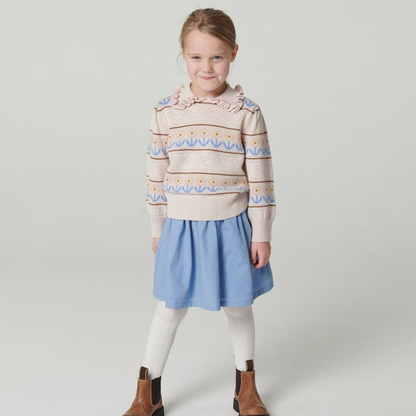 Copenhagen Colors - Knitted Collar Blouse with Pointelle & Pattern - Beige Comb