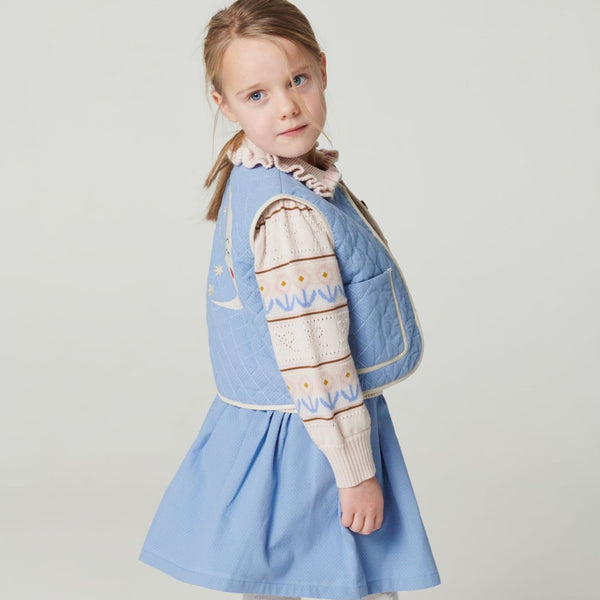 Copenhagen Colors - Knitted Collar Blouse with Pointelle & Pattern - Beige Comb