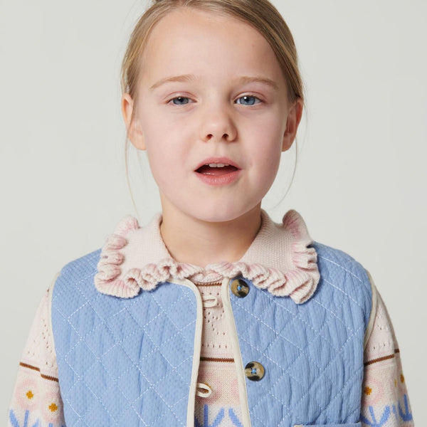 Copenhagen Colors - Knitted Collar Blouse with Pointelle & Pattern - Beige Comb