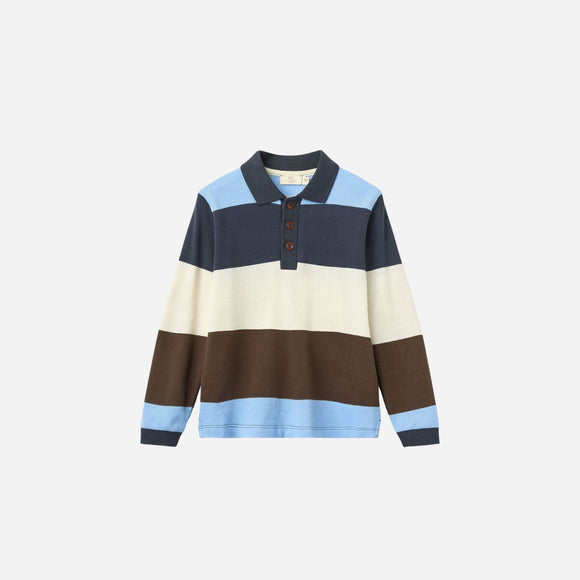 Copenhagen Colors - Striped Pique Polo with Long Sleeves - Brown